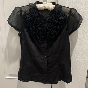 Korean brand Egoist black blouse with flower detail